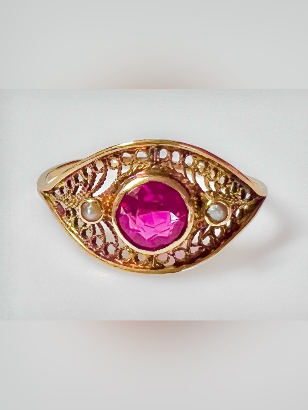 Victorian 14k Rose Gold .75 ct Natural Hand Cut Ruby